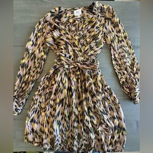 Milly faux wrap dress silk blend animal print metallic mid dress Size 2
